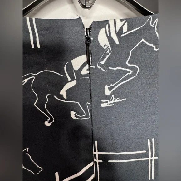 Carolina Herrera Equestrian Print Poplin Fit & Flare Dress  Small Horse Print - Picture 11 of 13